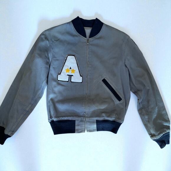 Vintage West Point Cadet Jacket Bomber Style Men's M/L Grey Athletic Letter 1957 - Picture 1 of 7